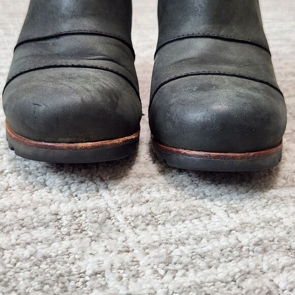Sorel Lea Joan wedge booties boots black leather size 8.5 - Picture 3 of 9
